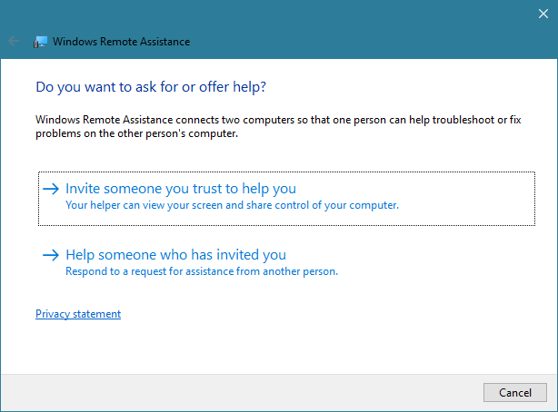 แอพ Windows Remote Assistance ใน Windows 10