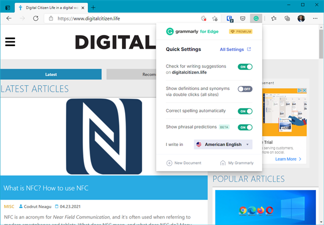 Grammarly dla Microsoft Edge — dodatki do Microsoft Edge