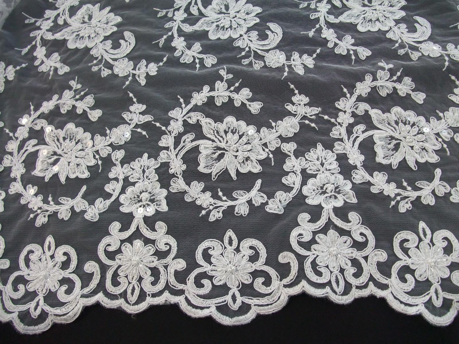 White corded beaded lace G2883