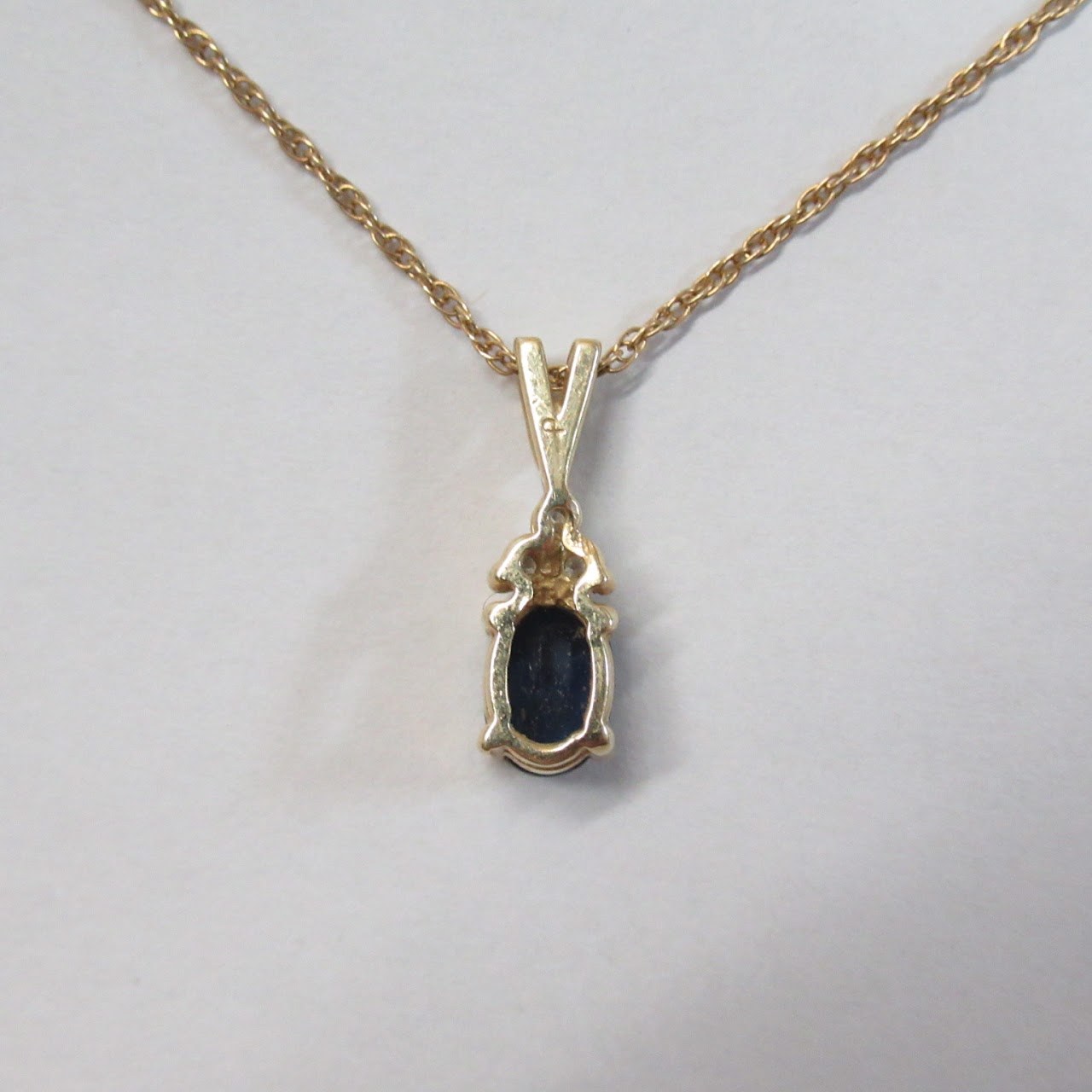 14K Gold Sapphire and Diamond Pendant Necklace