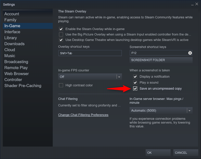 Salva una copia non compressa per gli screenshot di Steam