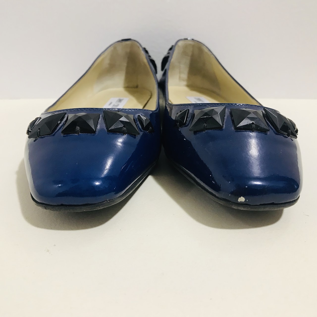 Jimmy Choo Navy Blue Patent Leather Flats