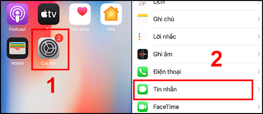 Mở mục Tin nhắn trong Cài đặt