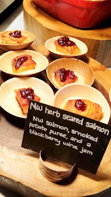 As guests returned to the Portland Marriott Downtown Waterfront hotel during the two hours of this event, they were thrilled to see this showcase of bourbon including bourbon cocktails, bourbon milkshakes, and bourbon inspired food as well as this NW Herb Seared Salmon with NW salmon, smoked potato puree, and a blackberry wine jam