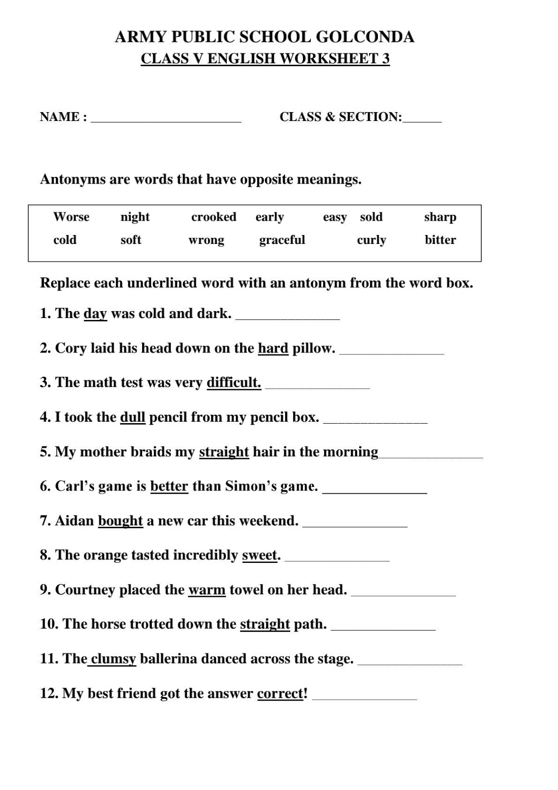 Class 5 English Worksheets Grammar