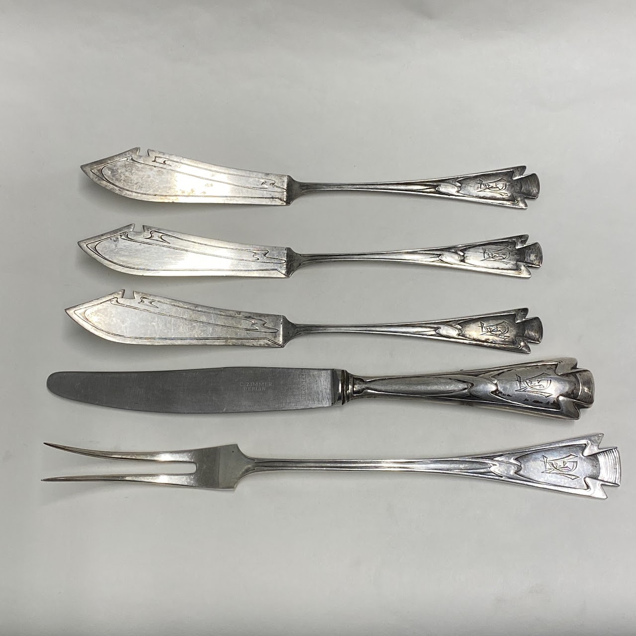 H. Meyen Co 800 Silver  5 Piece Serving Set