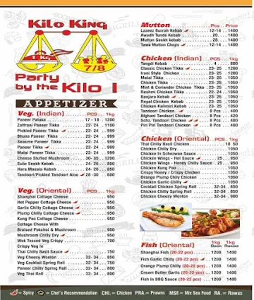 Kilo King menu 
