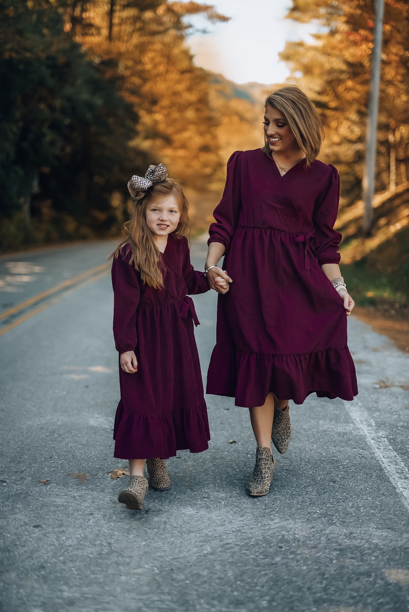 We Designed a Dress! Burgundy Corduroy Wrap Dress - Something Delightful Blog #mommyandme #twinningstyle #holidaystyle #familyphotos