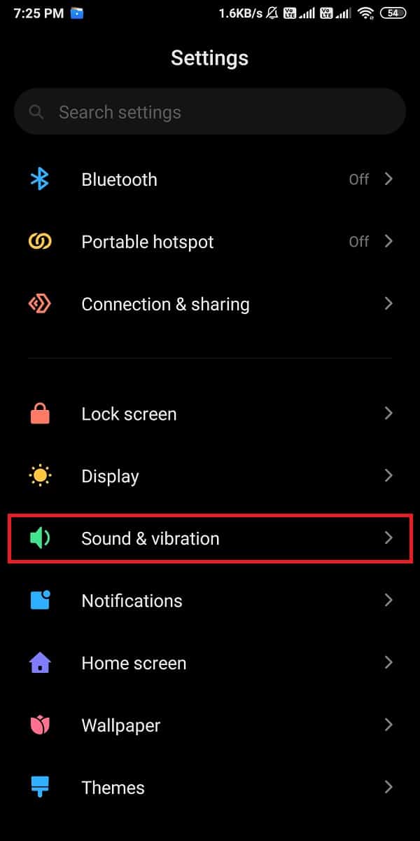 Cuộn xuống và mở Âm thanh và rung |  Khắc phục sự cố cuộc gọi điện thoại Android chuyển thẳng vào thư thoại