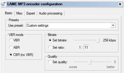 lame encoder instellingen