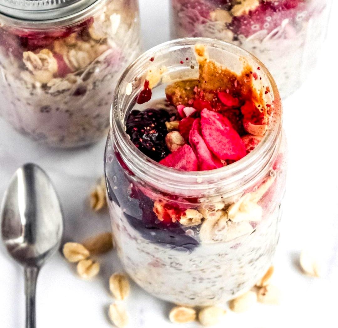 Peanut Butter and Jelly Overnight Oats Recipe | Breakfast Care