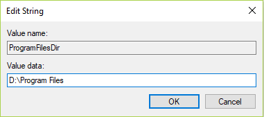 ตอนนี้เปลี่ยนค่าเริ่มต้น C:Program Files เป็นพา ธ ที่คุณต้องการติดตั้งโปรแกรมทั้งหมดของคุณเช่น D: Programs Files