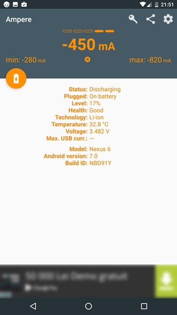 Ampère, Android, application, batterie