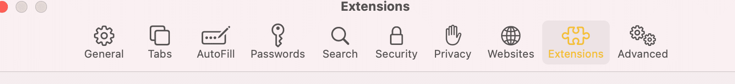 Cliquez sur Préférences puis sur Extensions.  Safari ne charge pas les pages sur Mac