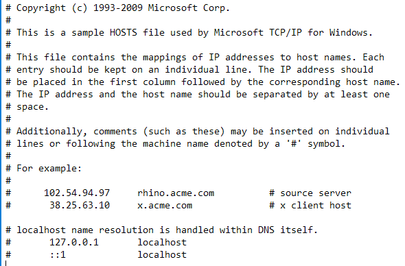 blocco note del file hosts