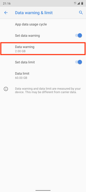 値を変更するには、データ警告をタップします