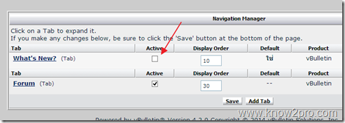 บันทึก vBulletin ตอนที่ 4 ปิดการทำงานแท๊บ What’s New