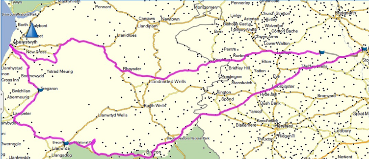 The Full Route out West to Aberystwyth