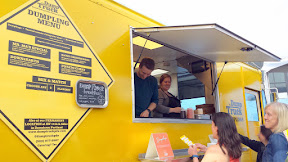 Portland Monthly Country Brunch 2016 - brunch bite by The Dump Truck where you had a choice of 2 dumplings from the menu of Mr Ma's Special (a pork with green onion and ginger), Bacon Cheeseburger, Down2Earth (vegetarian with portabella and rice noodles with ginger), Potato Curry (vegetarian malaysian style with yellow curry), or the Dump Truck Breakfast with egg, jack cheese, seasoned sausage, red pepper and chive