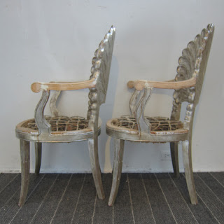 Silver Leaf Shell Back Armchair Pair