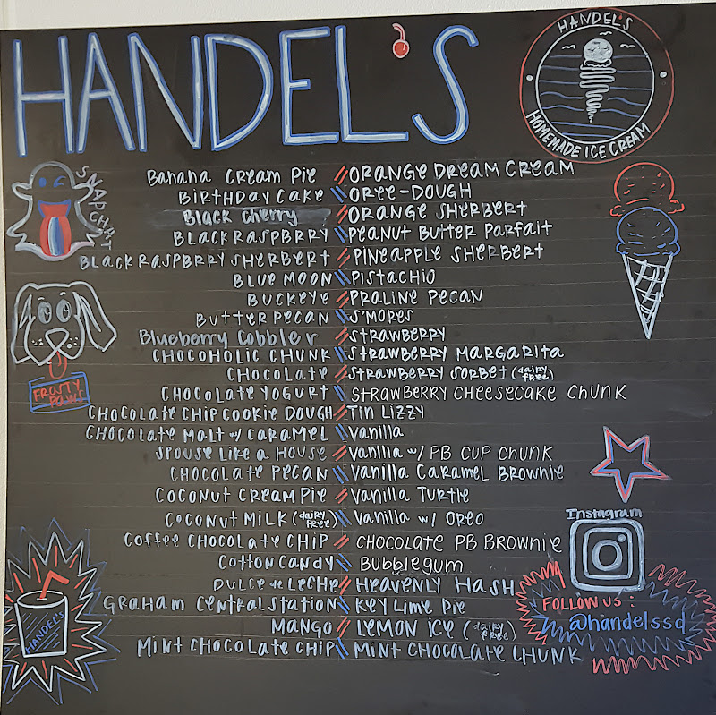 photo of the chalkboard menu at Handel's Homemade Ice Cream & Yogurt