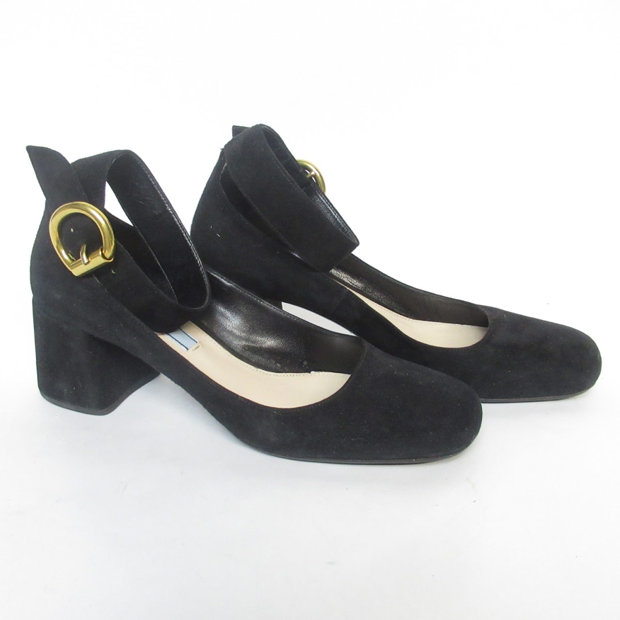Prada Suede Ankle Strap Chunky Heels