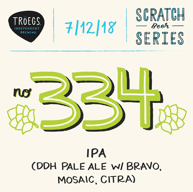 Troegs Releasing Scratch # 334 IPA