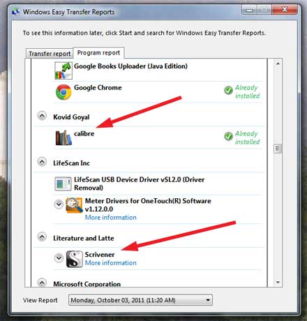 Windows Easy Transfer-rapporten