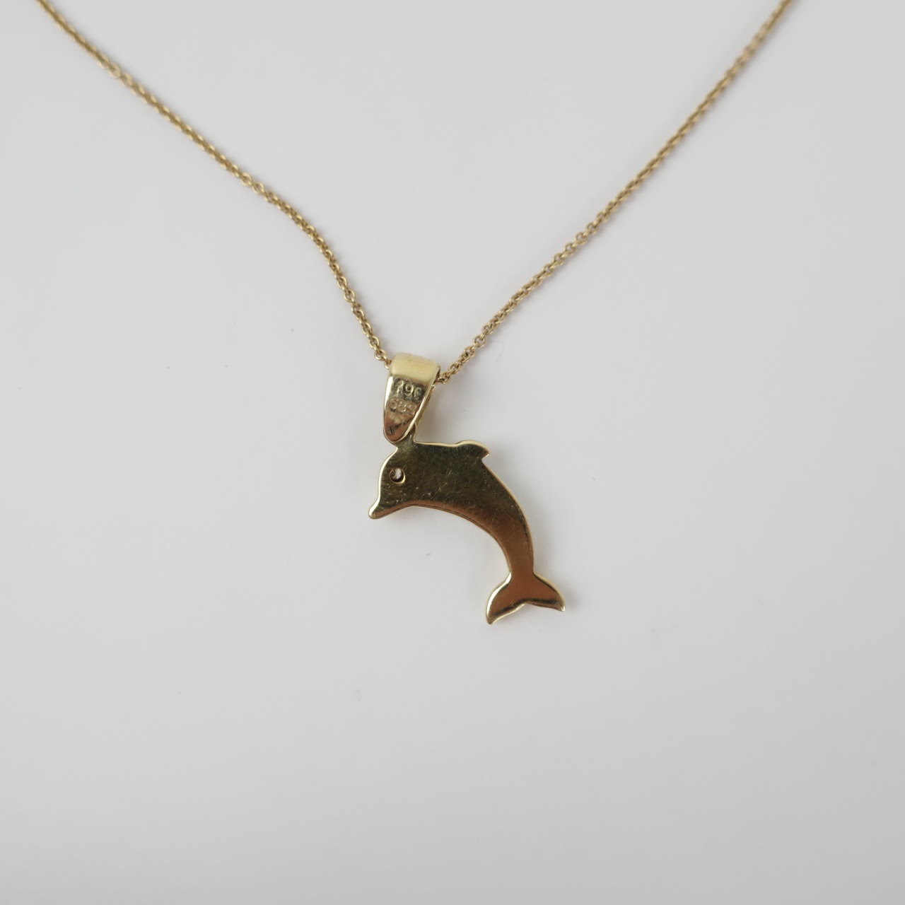 14K Gold, Enamel, and Clear Stone Dolphin Pendant Necklace