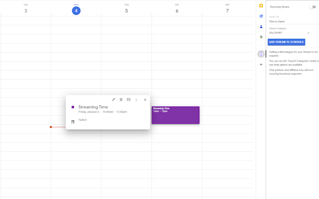 Screenshot of T-Cal: Stream Scheduler