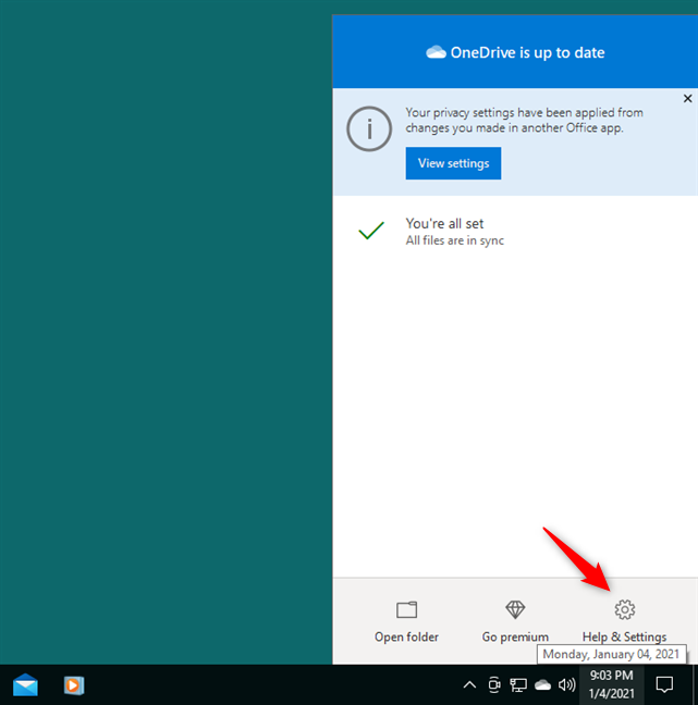 Guida e impostazioni nella finestra di OneDrive