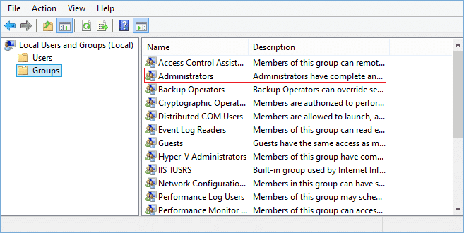 ดับเบิลคลิกที่ผู้ดูแลระบบภายใต้กลุ่มใน lusrmgr