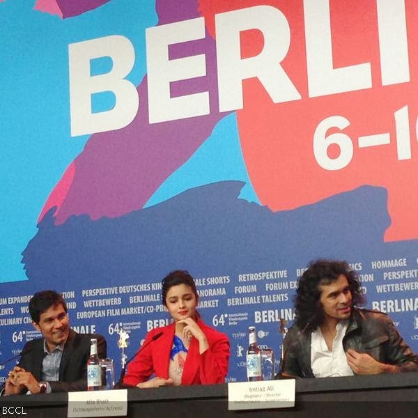 Randeep Hooda, Alia Bhatt and director Imtiaz Ali during the International Film Festival Berlinale in Berlin, on February 13, 2014. (Pic: Viral Bhayani)