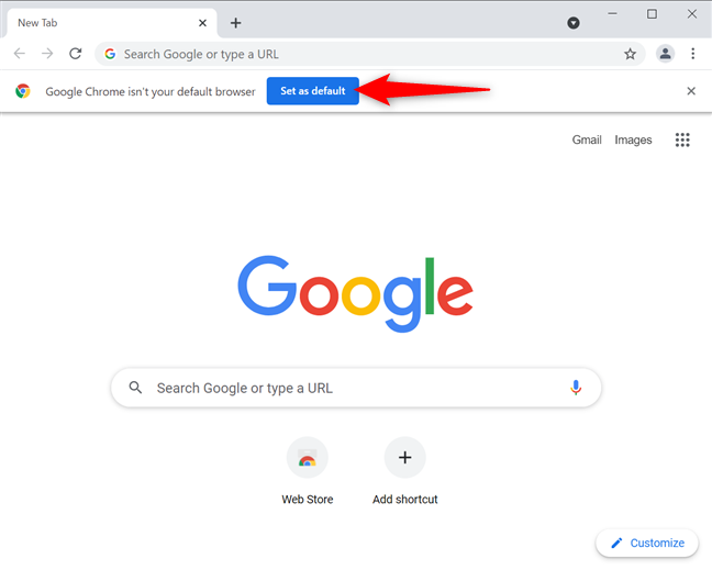 GoogleChromeでデフォルトとして設定を押します