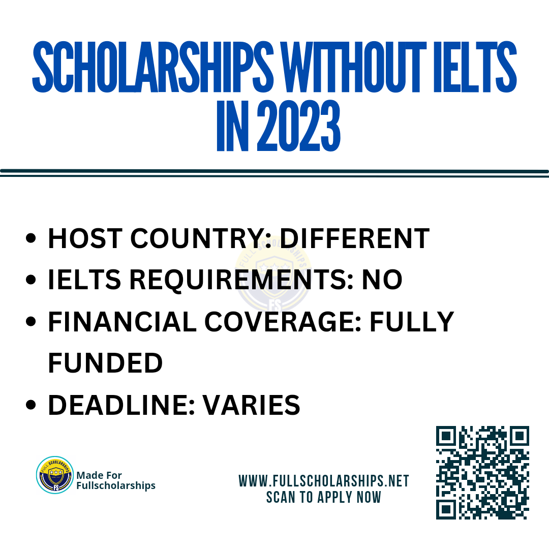 List of Fully Funded Scholarships without IELTS for Bachelors Masters Phd Courses in 2023-2024