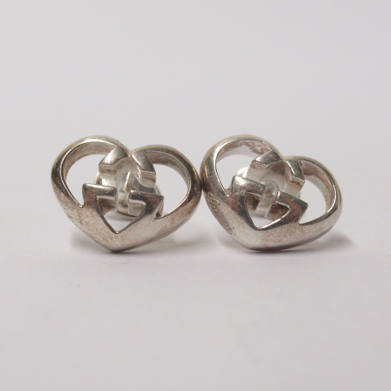 Gucci Sterling Silver GG Heart Earrings