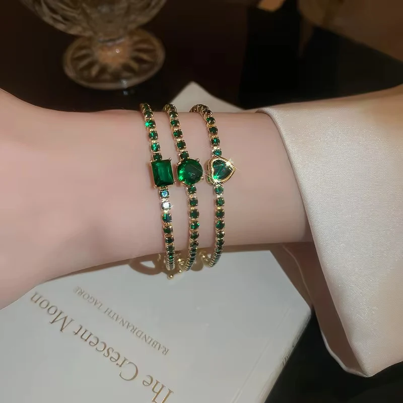 Bransoletka Geometryczna Z Cyrkoniami, Biżuteria Mody Koreańskiej, Eleganckie Serce, Celebrytka, Luksusowe Światło, Idealna.