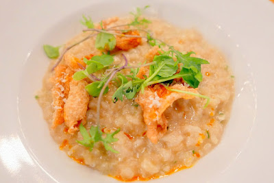 Clyde Common Portland Dining Month 2016 Second course: Preserved ramp butter risotto with grana padano, chili oil and chicken chicharrónes