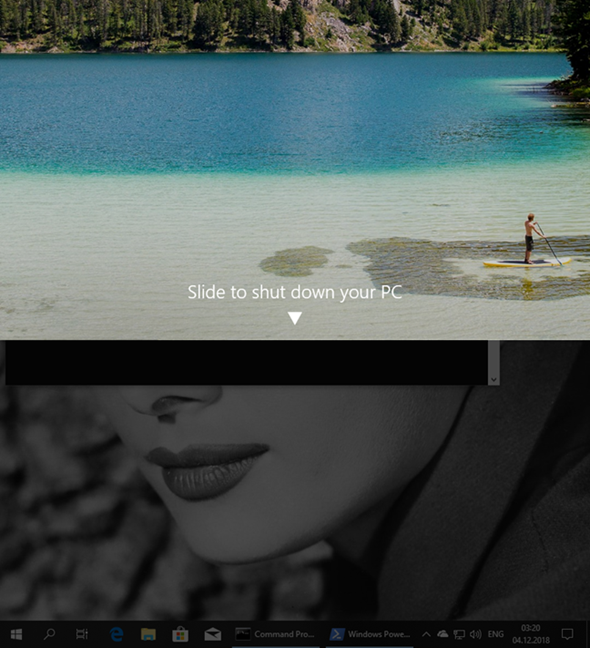 Сдвиньте, чтобы выключить компьютер в Windows 10