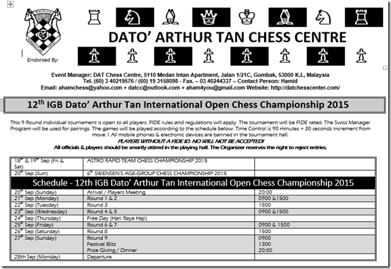 12th IGB Dato' Arthur Tan International Open Chess Ch 2015