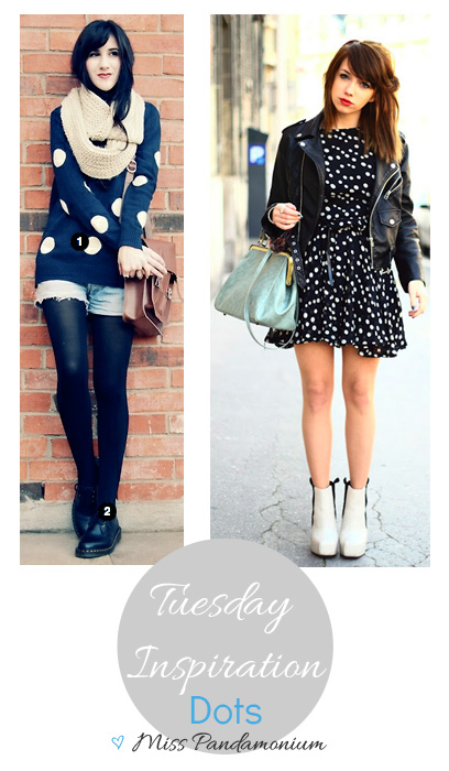 Tuesday Inspiration, outfit, inspiration, look, copia i look, look blogger, pois, dots, pallini, maglie a pois, vestiti a pois, flashes of style, fruity girl