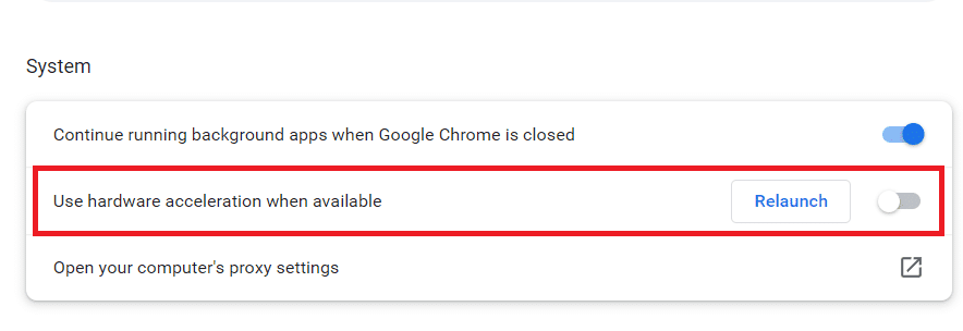 Utilice la aceleración de hardware cuando esté disponible.  Arreglar la barra de desplazamiento de Chrome desaparece en Windows 10