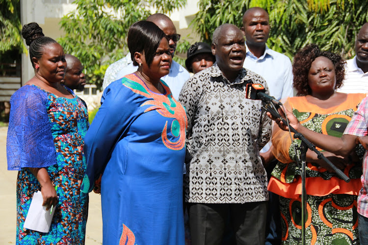 Homa Bay woman rep Gladys Wanga and former Kasipul MP Oyugi Magwanga at Mbita town on May 15