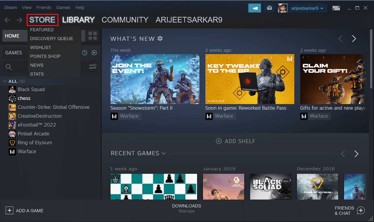 ga naar het winkelmenu in de Steam-app