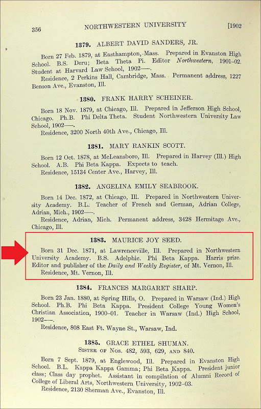 SEED_Maurice J_school record_NorthwesternUniv_Illinois_1903_pg 356