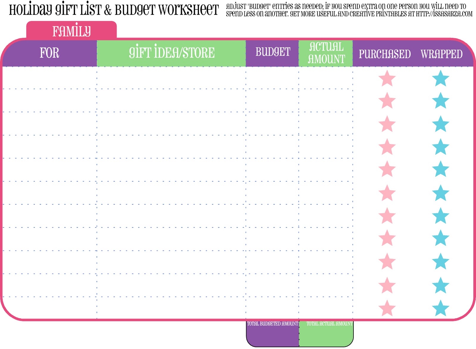 List and Budget Worksheet