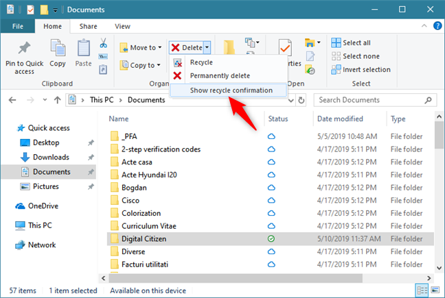 Hiển thị xác nhận tái chế trong File Explorer