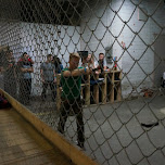 behind the fence at BATL axe throwing Toronto in Toronto, Canada 