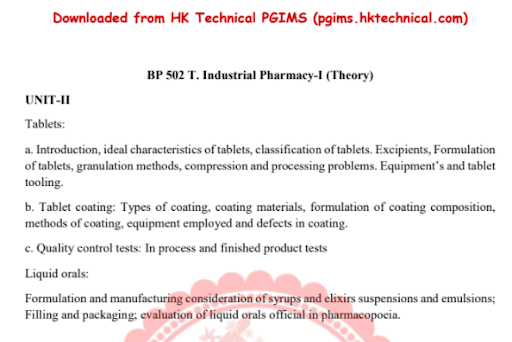 BP 502T (Industrial Pharmacy-I) UNIT-II Tablets, Liquid Orals 5th Semester B.Pharmacy ,BP502T Formulative (Industrial) Pharmacy,BPharmacy,Handwritten Notes,BPharm 5th Semester,Important Exam Notes,