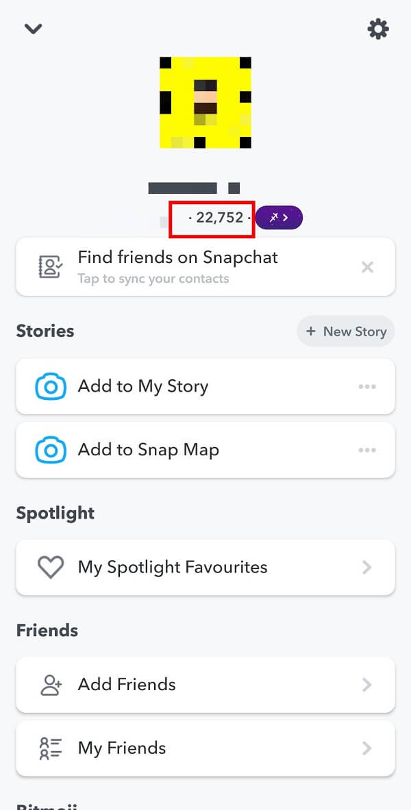 Bạn sẽ thấy Điểm Snapchat của mình liền kề với tên người dùng Snapchat của bạn.